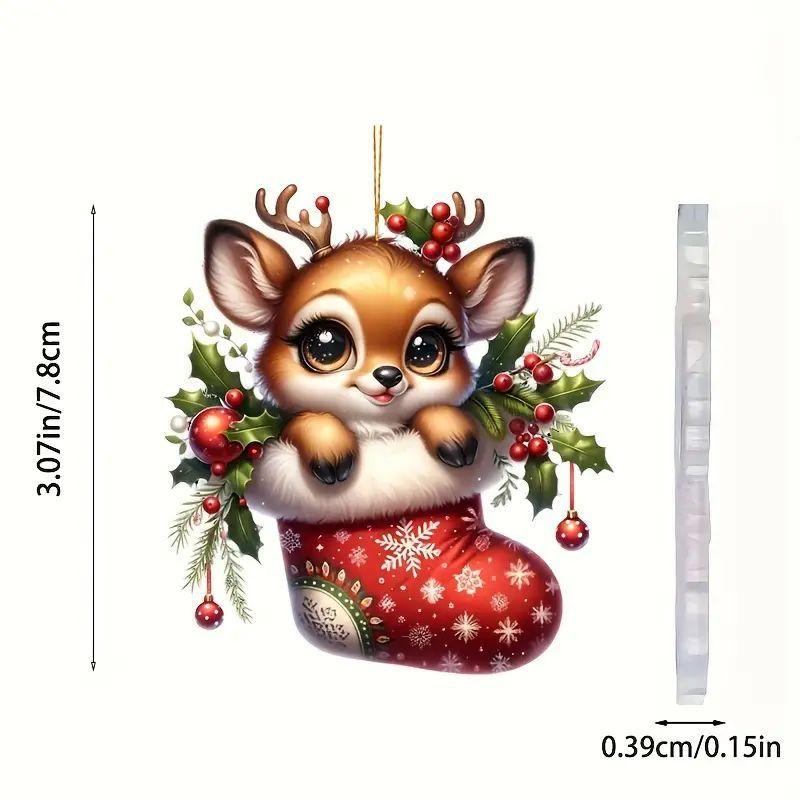 2D Acrylic Cartoon Fawn Christmas Tree Pendant Christmas Cartoon Cute Elk Hanging Decorations New Gifts Party Decor