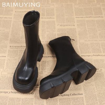 Платформа Женские Ботильоны Кожа Мода Массивный Средний Каблук Обувь Тренд 2025 Зима Новый Бренд Классические Мотоциклетные Боты Для Женщин