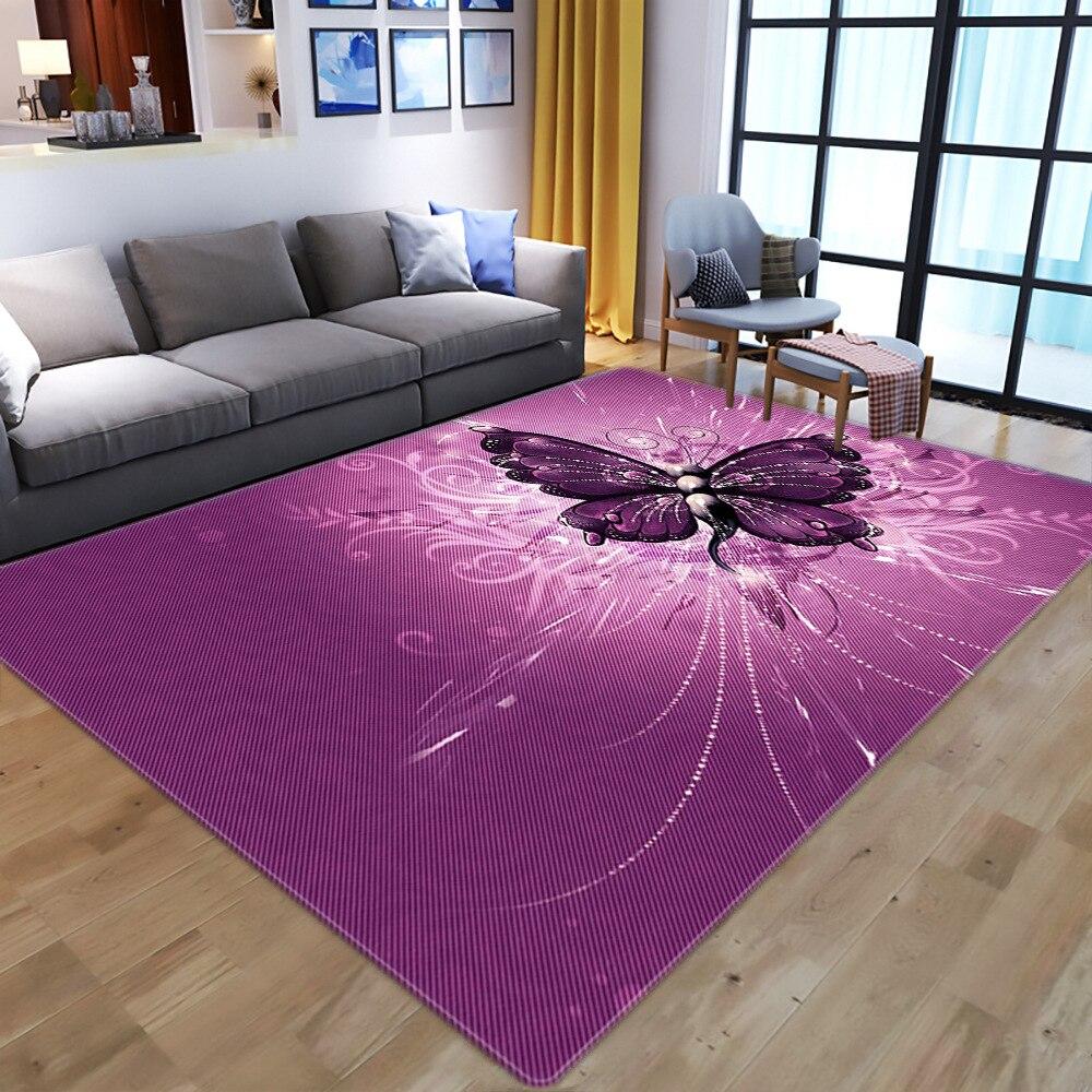 Dream Purple Butterfly Pattern Carpets for Living Room Bedroom Area Rugs Child Room Play Rug Cartoon 3D Printing Kids Game Mats