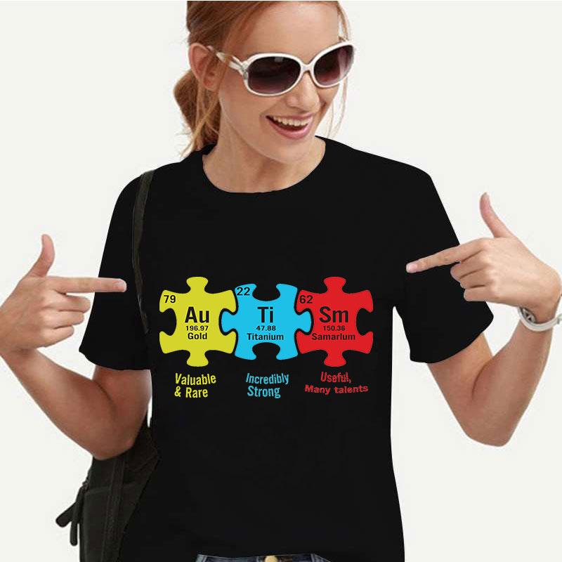 TShirt for Women Autism Puzzle Piece Tshirt Y2k Graphic Autism Awareness Print Tops Short Sleeve Tee Casual Harajuku Streetwear
