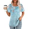 Women's Fashion Printed Casual Pleated Round Short Sleeve T-Shirt Top