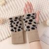 Leopard Print Fingerless Gloves Women Fuzzy Warm Mittens with Thumb Hole Winter Fluffy Gloves for Girls Typing Writing Texting