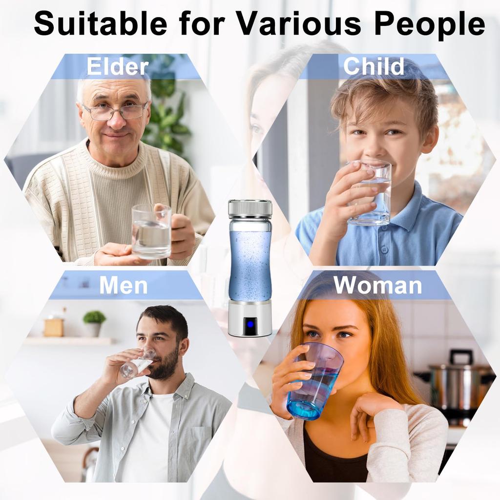 3 In 1 Hydrogen Water Bottle, Portable Hydrogen Water Bottle Generator, Rechargeable Hydrogen Water Ionizer Machine for Home Office Travel