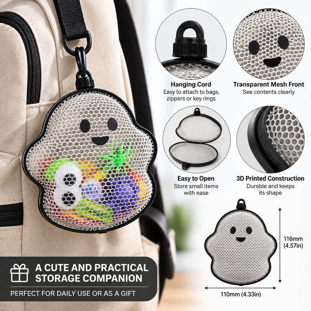 Cute Ghost Shape Ghost Pouch 3D Printed Hanging Storage Pouch Ghost Keychain Small Item Storage