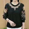 Spring Autumn New Fashion Mesh T-shirt Feminine Round Neck Long Sleeve Top M-5XL