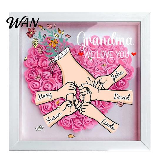 Office Desk Frame Personalized Mommy I Love You Flower Shadow Box Custom Names Holding Hands Decorative Gifts for Mom Grandma from Daughter or Son on