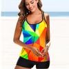 Women's Shoulder Strap Swimsuit Diamond Rainbow Print Bikini Tankini Swimsuit