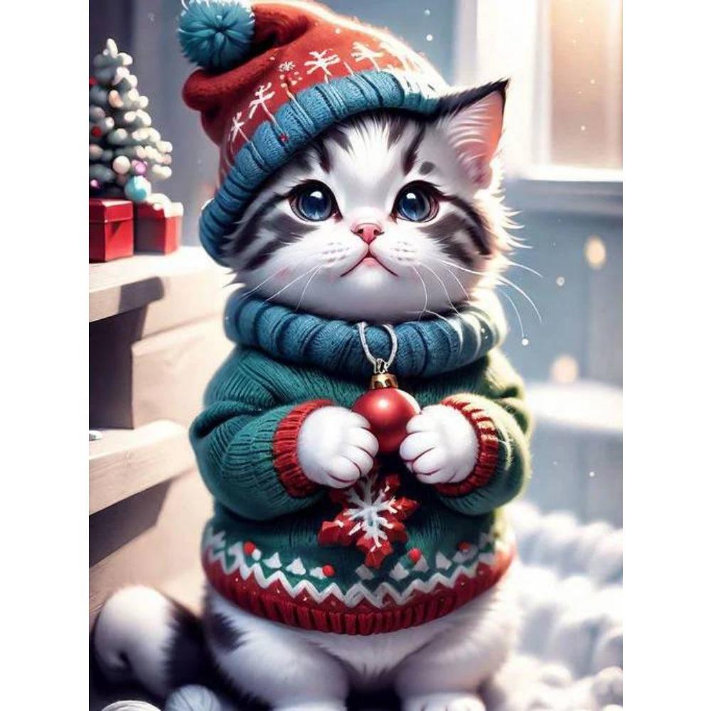 DIY полная круглая алмазная живопись вышивка крестиком 3D милый котенок животное сцена домашний деко художественное здание алмазная живопись 5d алмазная живопись