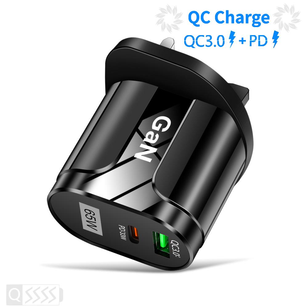 GaN-зарядное устройство PD33W: Быстрая зарядка QC3.0 9В/12В, спецификация EU/AU/UK, USB Direct Charge