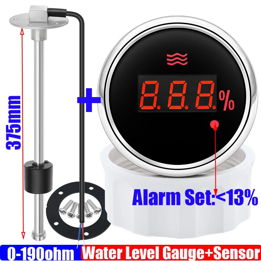 Waterproof 0~100% Digital 52mm Water Level Gauge with Alarm 0-190ohm Water Level Sensor 100-600mm for Car Boat Yacht Custom Red