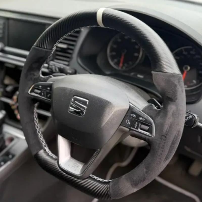 DIY copper stripe suede Car Steering Wheel Cover for Seat Leon FR CUPRA Ibiza Alhambra Line Arona Ateca Toledo 2014-