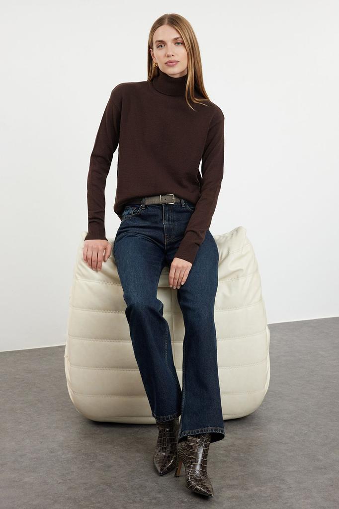 Женский модный стильный свитер, черная шерстяная пара, широкий трикотаж с высоким воротником, свитер