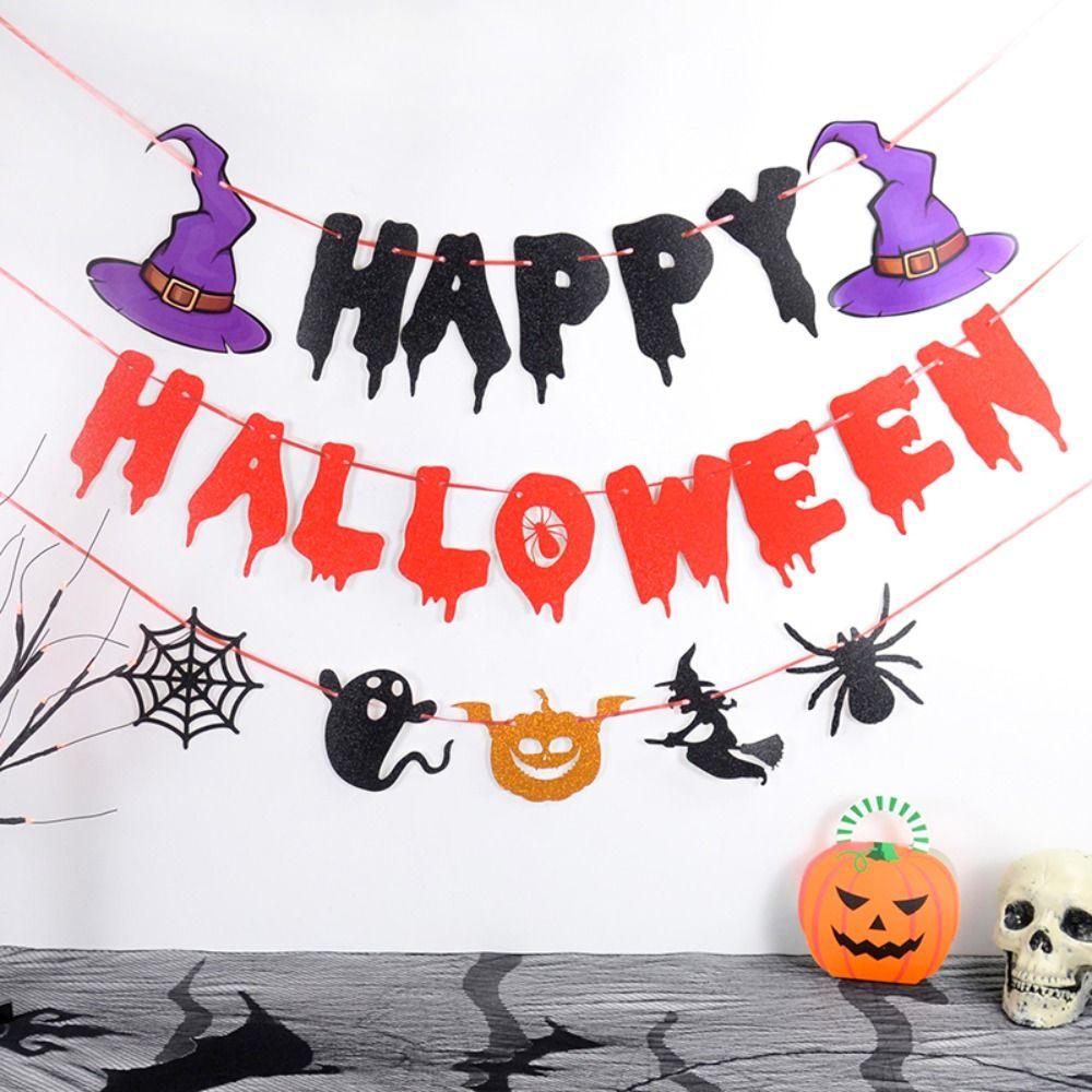 3Pcs/Set Bat Halloween Paper Banner Ghost Ghost Decor Flag Witch Pumpkin Pendant  Party Supplies