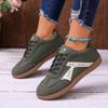 Women's Contrast Color Flat Sneakers Soft Sole Lace-Up Walking Shoes Lightweight Comfortable Low-Top Fashion Footwear