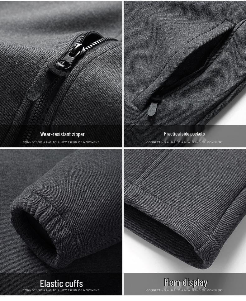 Мужская флисовая куртка из овечьей шерсти - Осень/Зима, на бархатной подкладке, толстая теплая верхняя одежда для мужчин среднего и пожилого возраста.