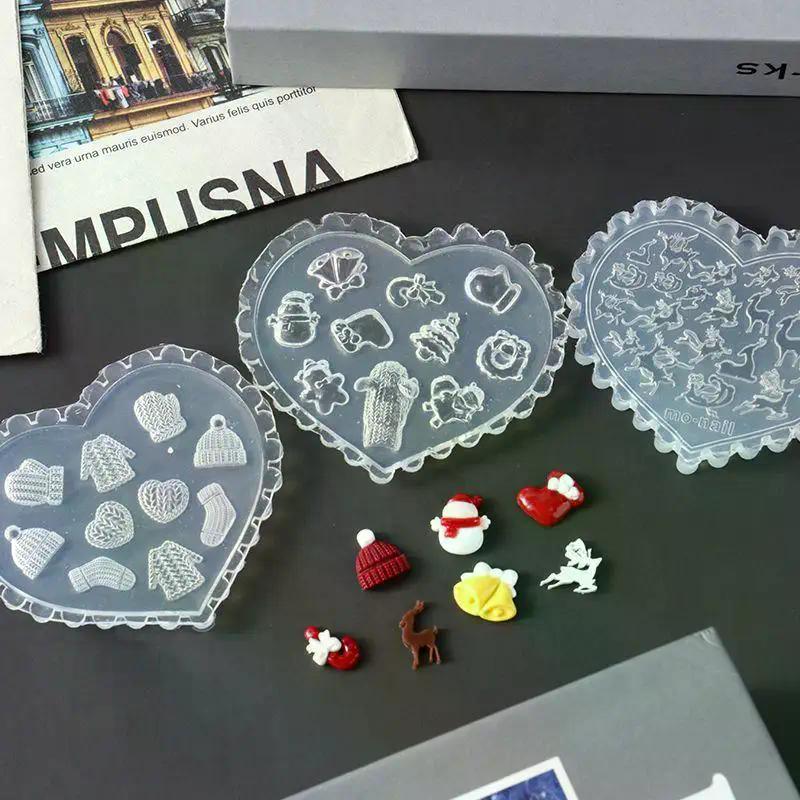 Рождественские 3D силиконовые формы для ногтей - Снеговик, Елка, Олень, Пряничный человечек, DIY украшения для маникюра для салона, домашнего нейл-арта
