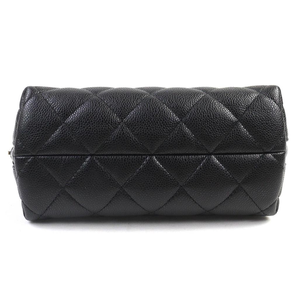 Excellent CHANEL Cosmetics Pouch COCO Mark Caviar Skin Matelasse Pouch Random Serial black Used