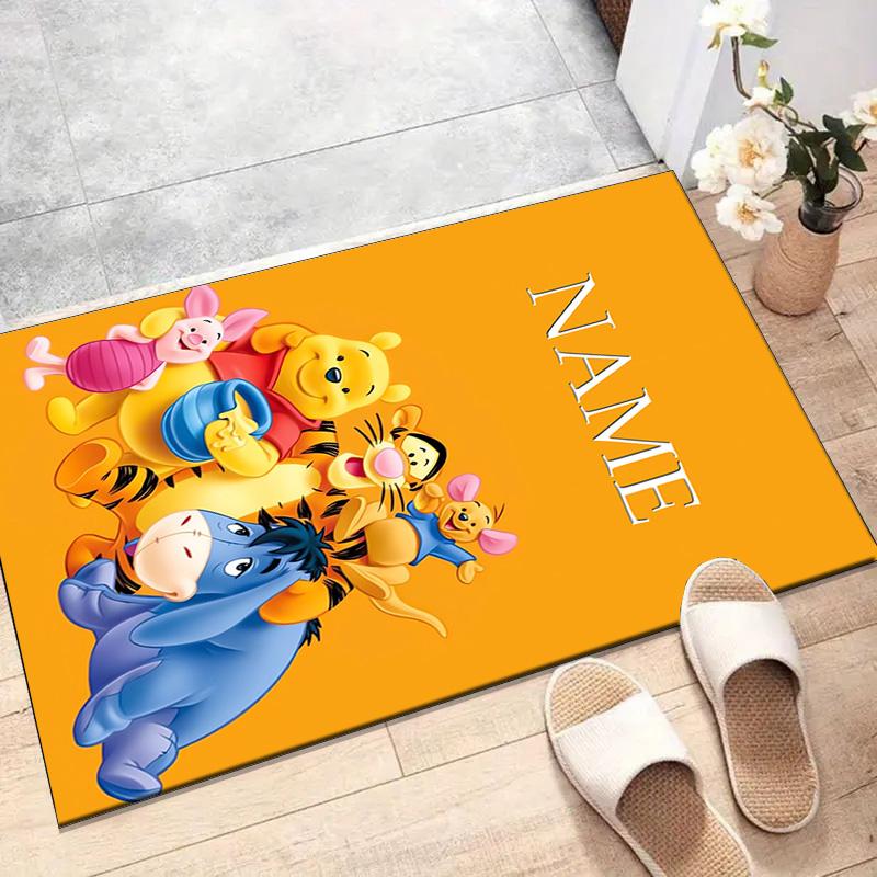 Custom Winnie Mat Personalized Name, Polyester Washable Indoor Entryway Rug, Gift for Christmas, Easter, Thanksgiving Day