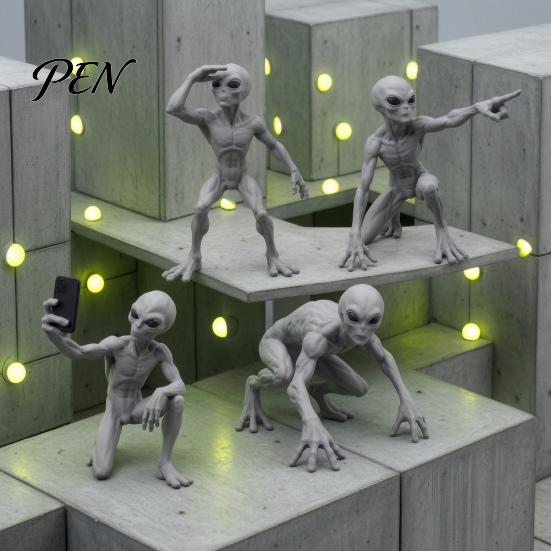 Настольные украшения в стиле Sci-Fi, 4 шт., 3D-печатная статуэтка инопланетянина, Фигурки в стиле Sci-Fi из смолы, Креативное настольное украшение, Декоративные статуэтки для офиса