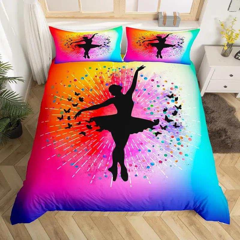 Пододеяльник Love Gymnastics King Queen, комплект постельного белья для занятий балетом на полу, неоново-розовый, для танцев, чехол из полиэстера