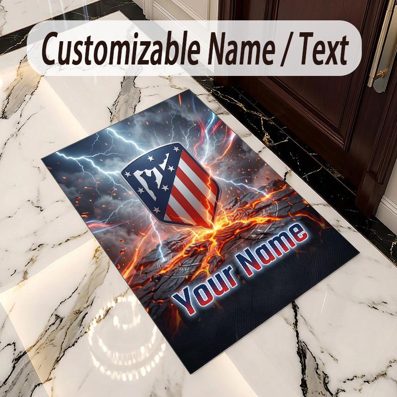 Crystal Velvet Rug Atletico Madrid Print Custom Name Text Floor Mat Home Decor