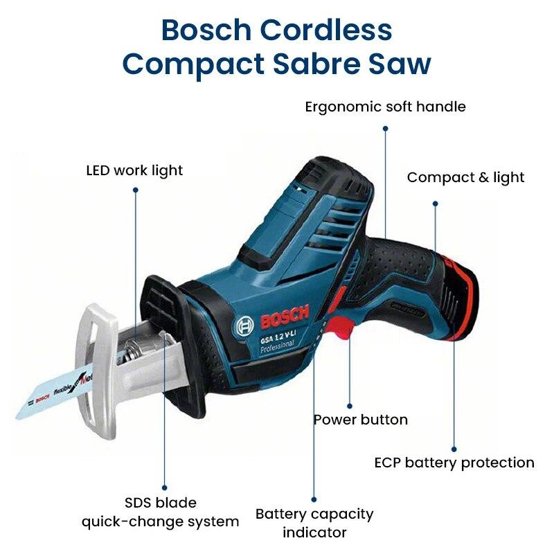 Bosch GSA 12V-LI Сабельная пила 12В Аккумуляторная сабельная пила Перезаряжаемый резак по дереву и металлу с 2 режущими лезвиями 1 литиевая батарея