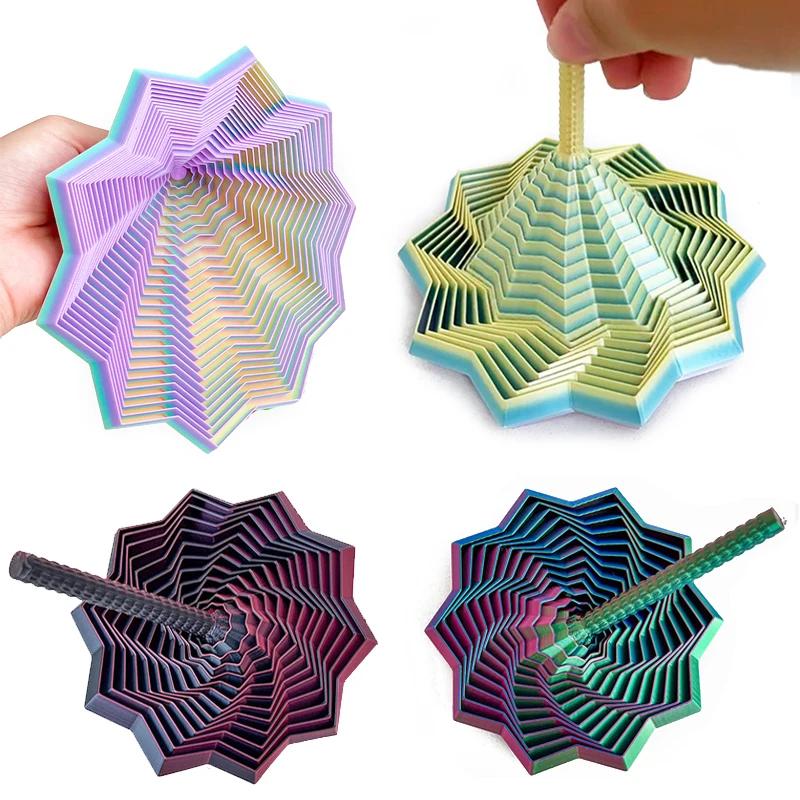 3D Printed Sensory Fidget Hexagon Fractal Star Finger Rotating Spiral Anti Stress Relief Toy Desktop Decompression Radish Tower