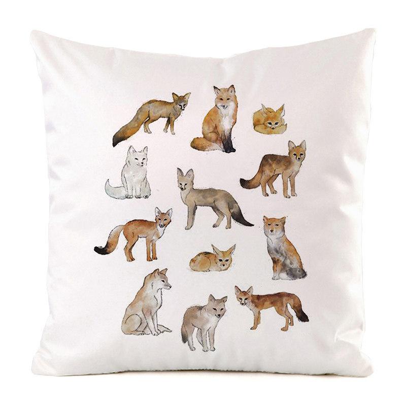 Norwegian Feng Shui Cartoon Fox Digital Printing Short Plush Pillow Covers For Car Sofa Office Cushion Cover Home Goods