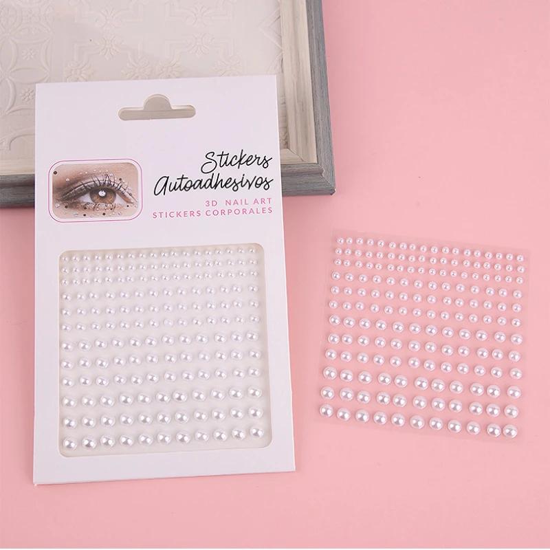 Самоклеящиеся украшения для лица из белого жемчуга своими руками, акриловые хрустальные жемчужины, наклейки молочного/чистого цвета для макияжа глаз невесты 3/4/5/6 мм