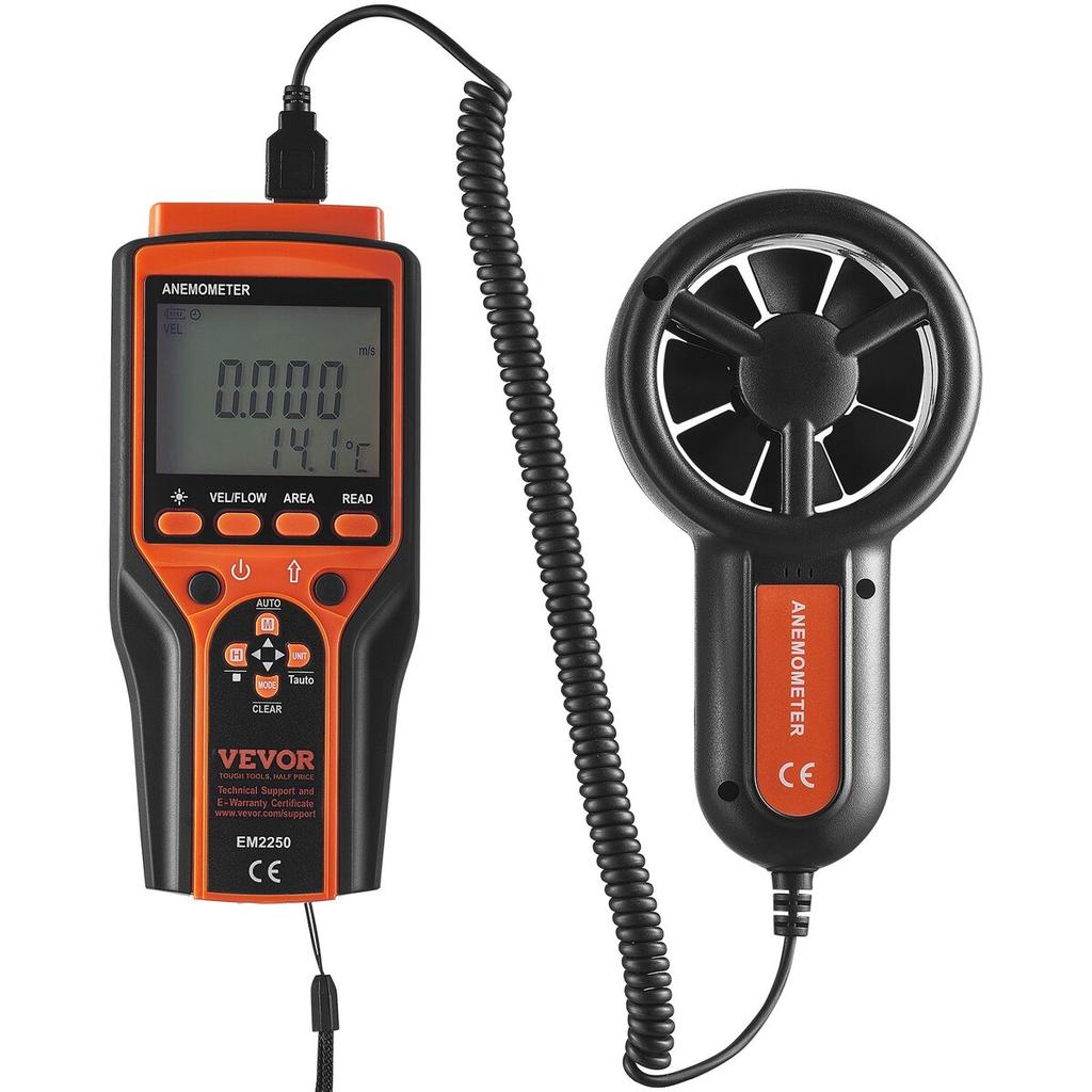 Split Handheld Anemometer, 14℉-140℉, Digital Wind Speed CFM Meter Gauge with LED Backlight Screen, Measures Wind Velocity Wind Temperature Air Flow