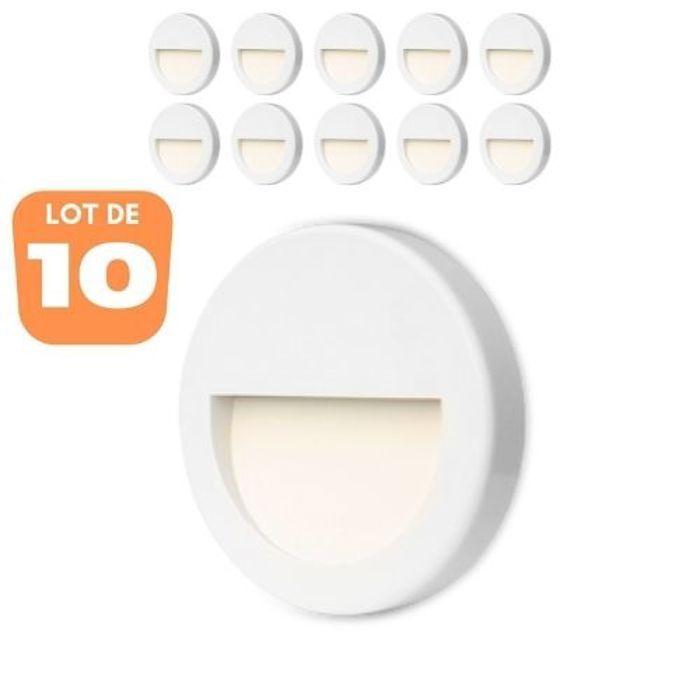 Lot de 10 spots LED mural VEKTAB1 rond blanc 3W 3000K IP65