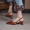 Мода 2025 Весна Лето Женские Сандалии Элегантные Лаконичные Офисные Леди Квадратный Носок Высокий Каблук Обувь из Натуральной Кожи Женские Туфли-Лодочки Сандалии
