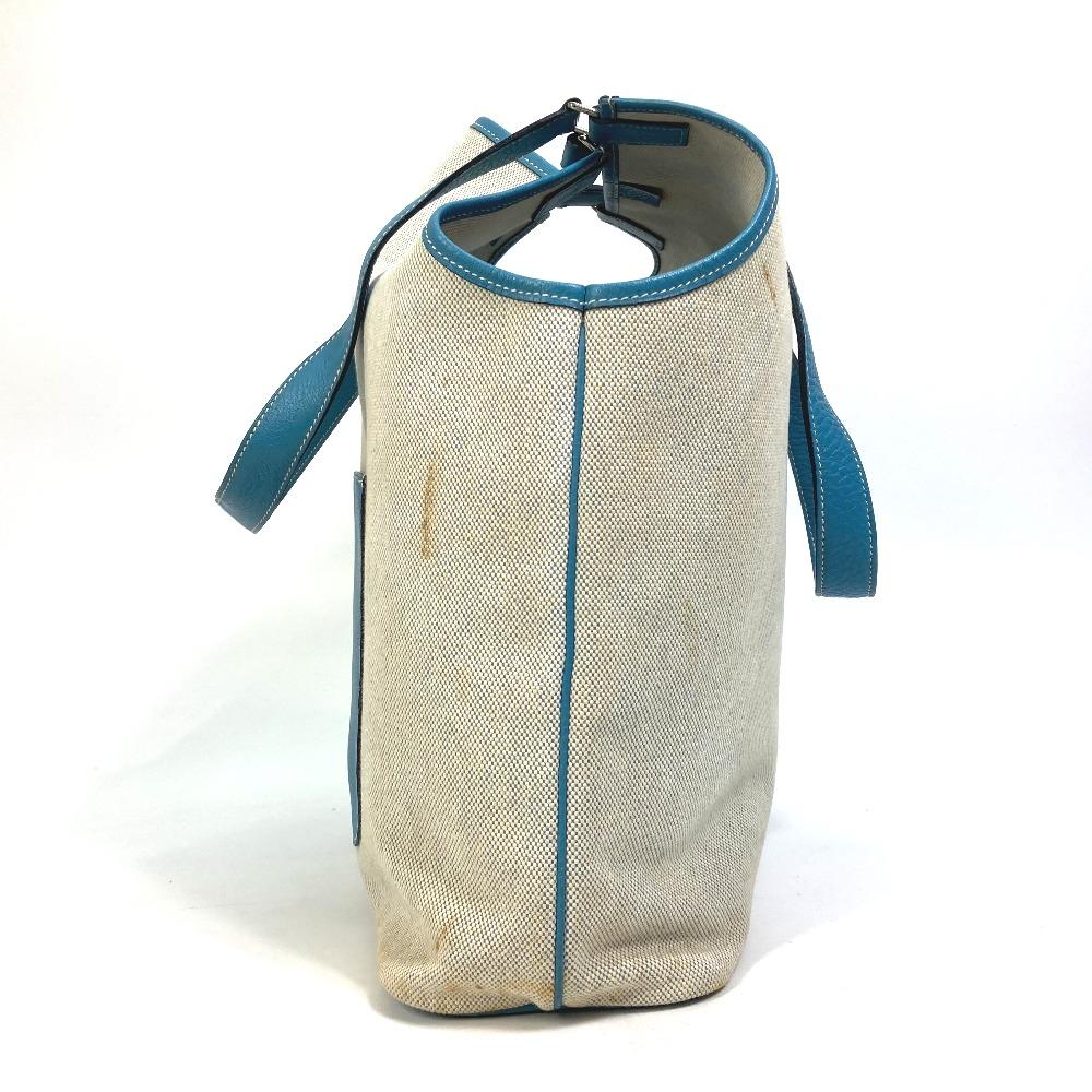 HERMES Shoulder Bag Jardine PM Tote Bag ToileH / Taurillon Clemence blue/natural