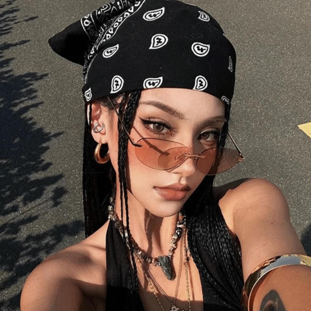 Sweet Y2k Print Turban Star Small Square Scarf Exquisite Printed Headscarf Music Festival