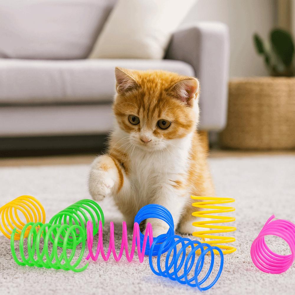 12pcs/set Colorful Cat Spring Toy Bite Resistant Plastic Coil Spring Toy Scratch Resistant Interactive Cat Toy Pet Entertainment