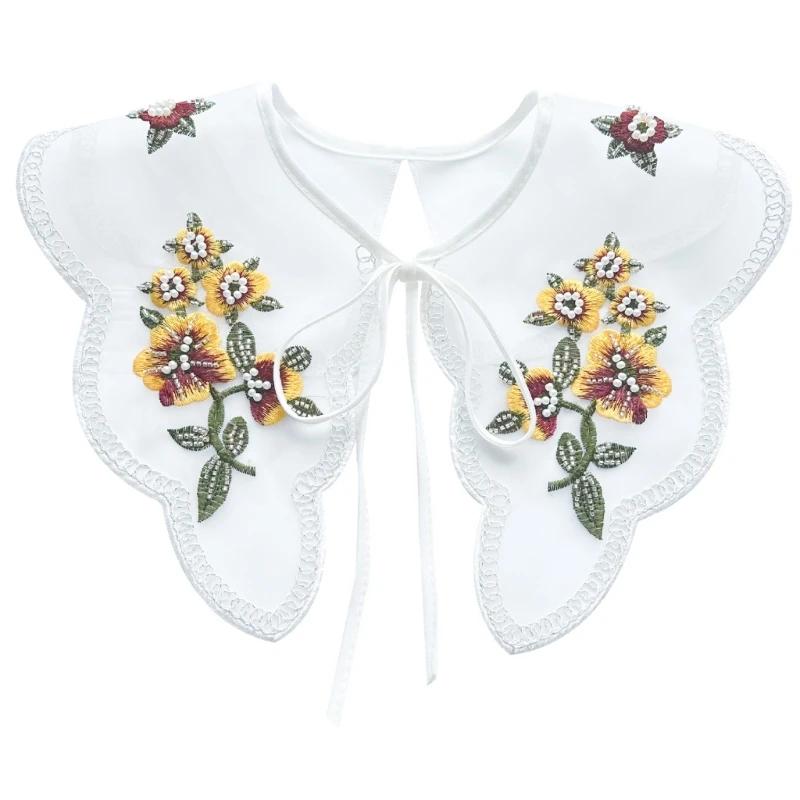 Embroidered Floral Shawl Detachable Collar Casual Accessory Women False Collar