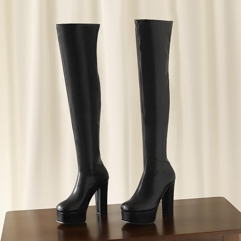 Krazing Pot ПУ Осенне-зимние туфли на очень высоком каблуке, платформа, сохраняющие тепло, эластичные сапоги выше колена