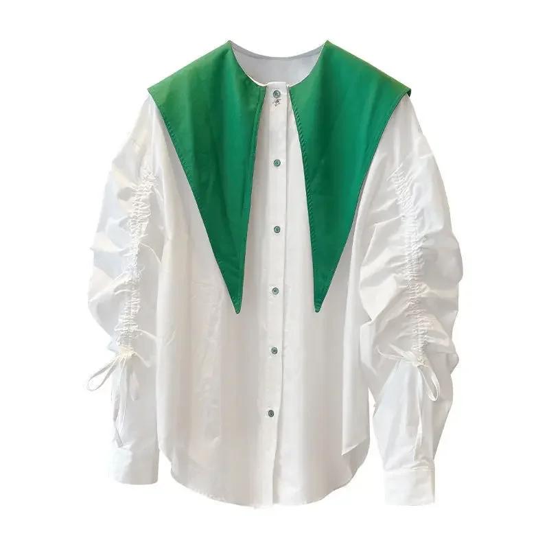 Белая женская рубашка с заостренным воротником в стиле пэчворк, повседневные блузки с длинными рукавами, французский осенний дизайн, женские универсальные топы