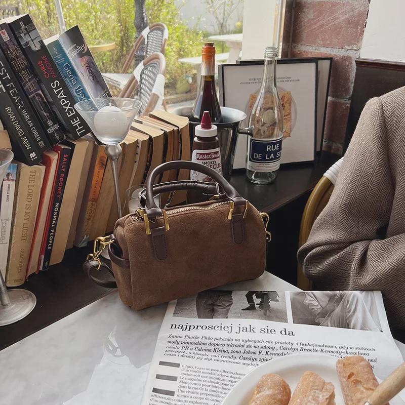 Корейская ретро-сумка-подушка на одно плечо из замши - модная сумка на осень/зиму