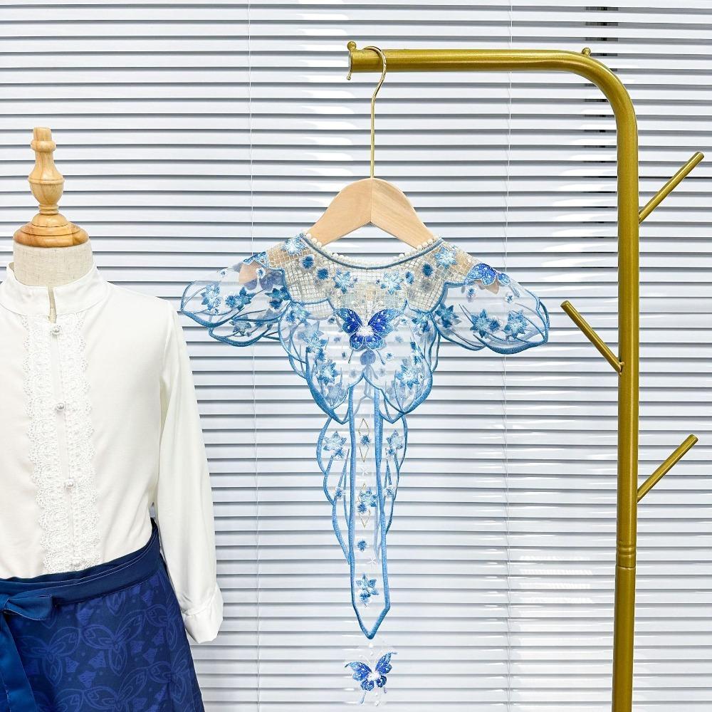 Кружевной шаль на шнуровке Синий с шипами Вышитый Накладной воротник Съемный воротник для рубашки