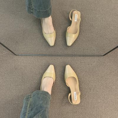 Сандалии-мешки на низком каблуке женские французские нежные вечерние нюдовые остроносые маленькие ароматные стильные женские туфли на толстом каблуке пустые темпераментные одинарные туфли