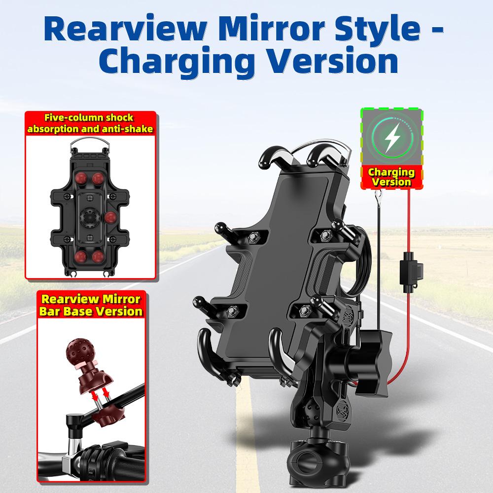 Motorcycle Bike Phone Holder w/ Shock Absorbe Handlebar M8 M10 Rearview Mount for 4.7-7.1 inch Shockproof Mobile Phone Stand