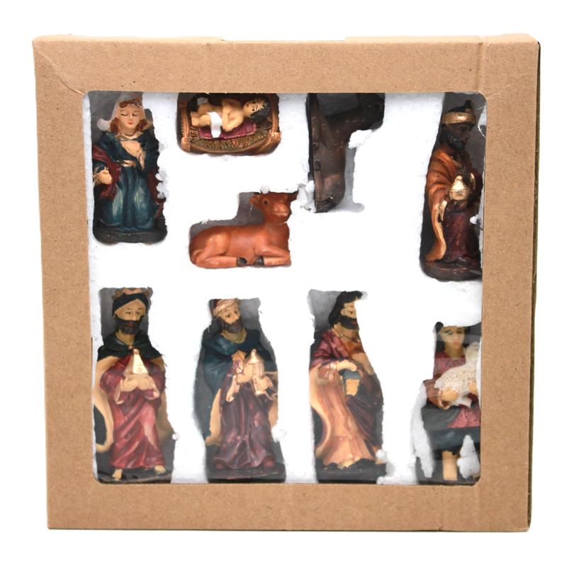 Christmas Nativity Scene 9 Figures - Holy Family, Three Kings, Crib