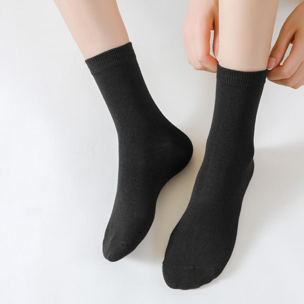 [100% Pure Cotton] Women's Socks, Casual Mid-Calf Socks, And Cotton, Odor-Resistant, Sweat-Absorbing, Comfortable, Solid Color, 6 Pairs Per Pack