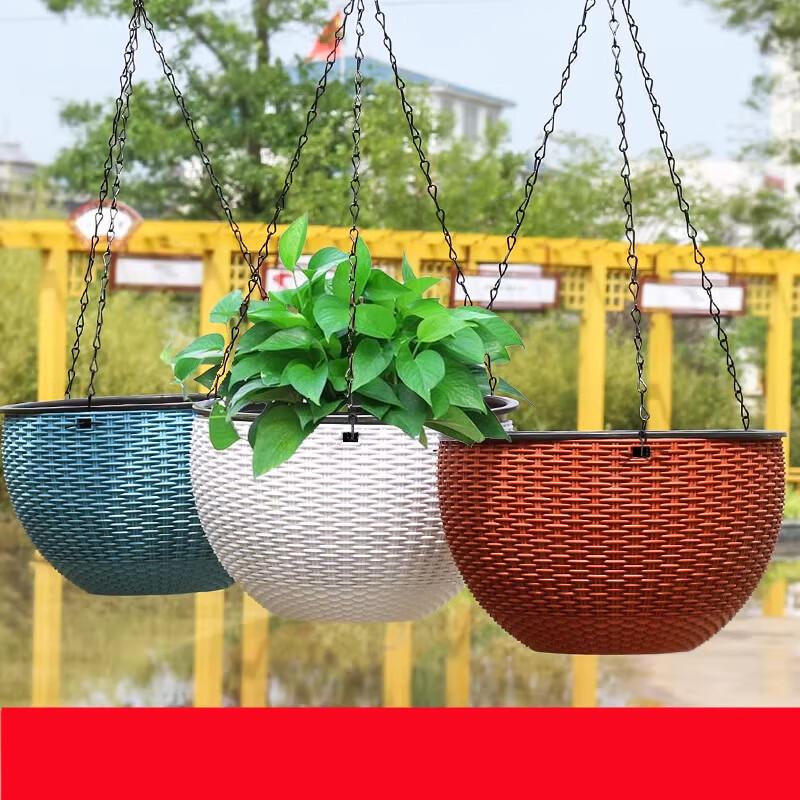 Beige Wicker Hanging Planter for Spider Plants