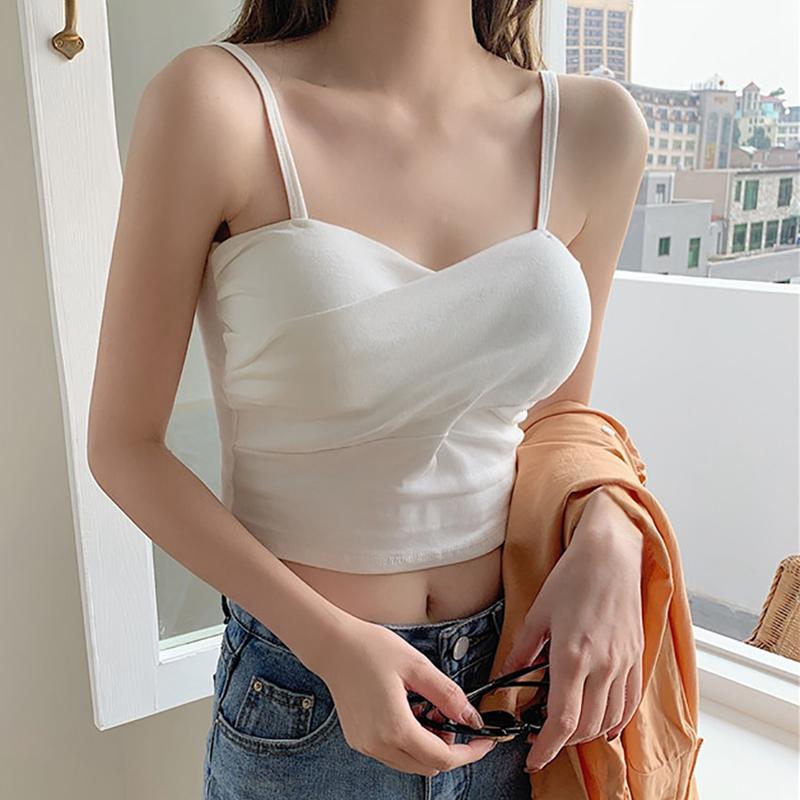 Женский топ-топ на бретельках, однотонный тонкий жилет