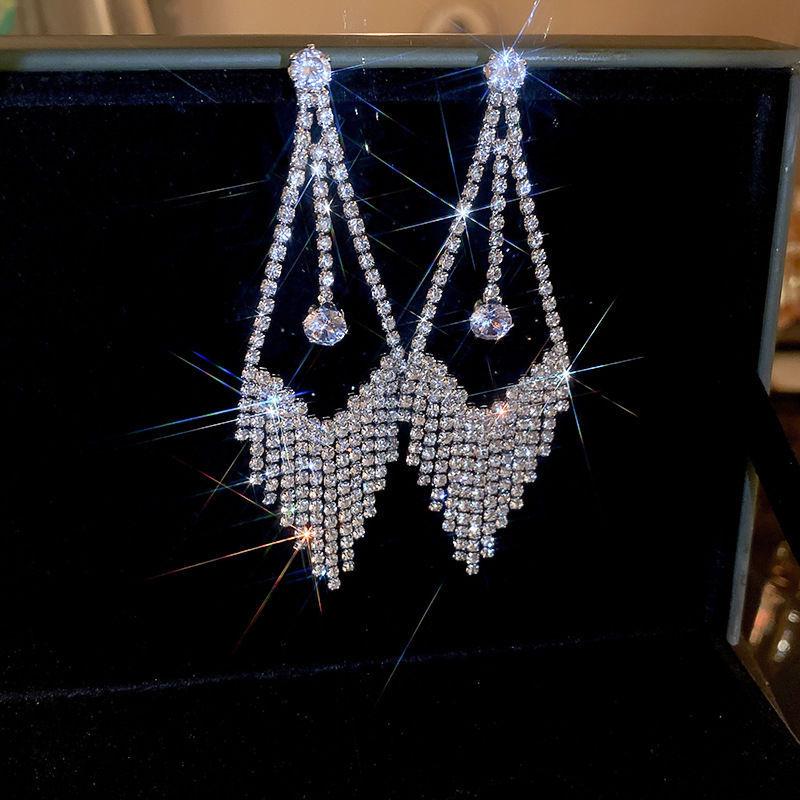 Серьги-кисточки с цветком, инкрустированные бриллиантами «Серебряная игла» - Европейский и американский стиль 2025 Легкая роскошь Женские серьги