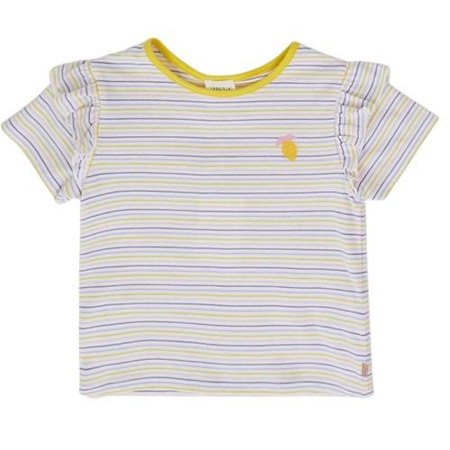 Carrement Beau Girls Striped Embroidered Ruffle T-Shirt