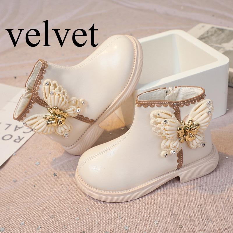 Детские осенне-зимние новые модные сапоги для маленьких девочек, детские бархатные хлопковые сапоги для принцессы