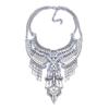 Geometric Item Decoration Exaggerated Sheep Head Alloy Diamond Inlaid Ancient Silver Collarbone Stick Fringed Necklace Set Chain